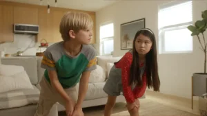 Family playing Miraculous Ladybug game on NEX Playground console, part of a strategic brand campaign developed by Evolution, an integrated marketing and content studio.