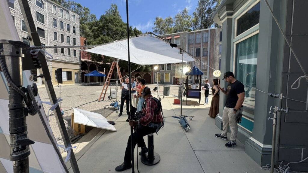 Director John Shepphird utilizing a Dana dolly for cinematic depth of field during the NYRA Bets broadcast commercial production